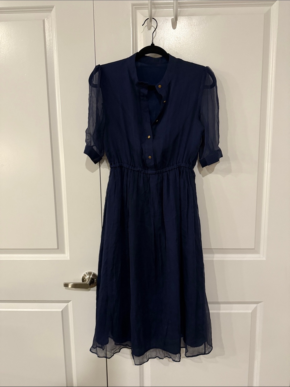 Navy Sheer Sleeve Midi Dress - Elegant Women's Dress